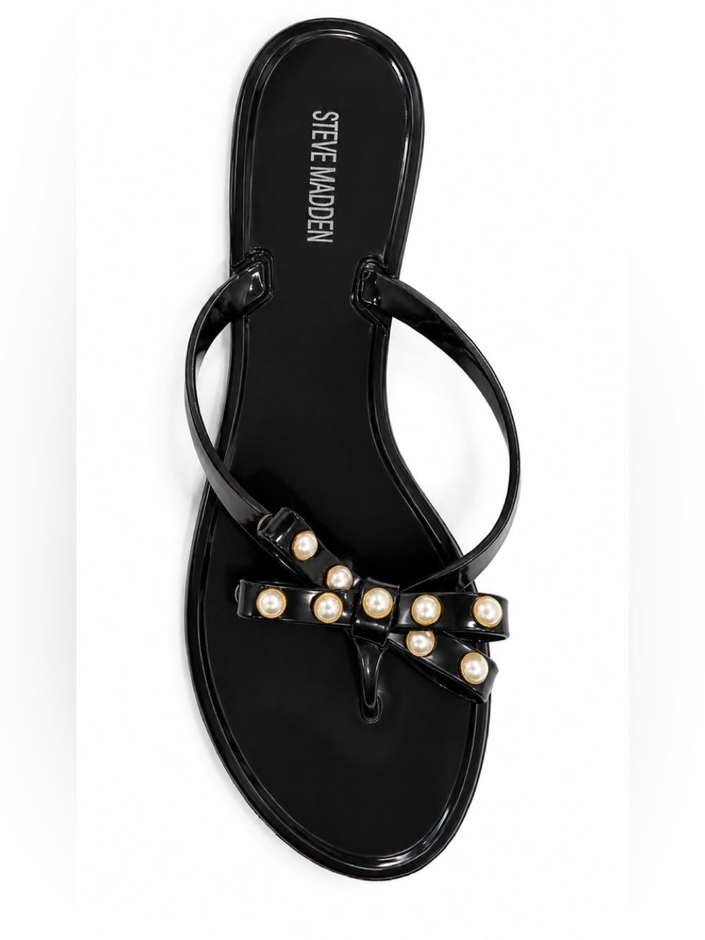 Steve Madden Black Pearl-Embellished Jelly Sandals | Size 8